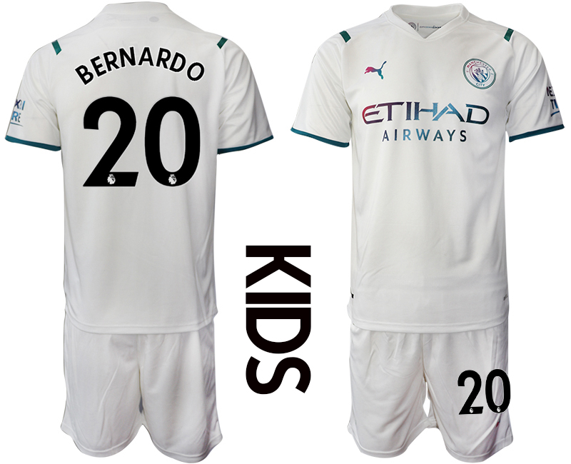 Youth 2021-2022 Club Manchester City away white #20 Soccer Jersey->youth soccer jersey->Youth Jersey